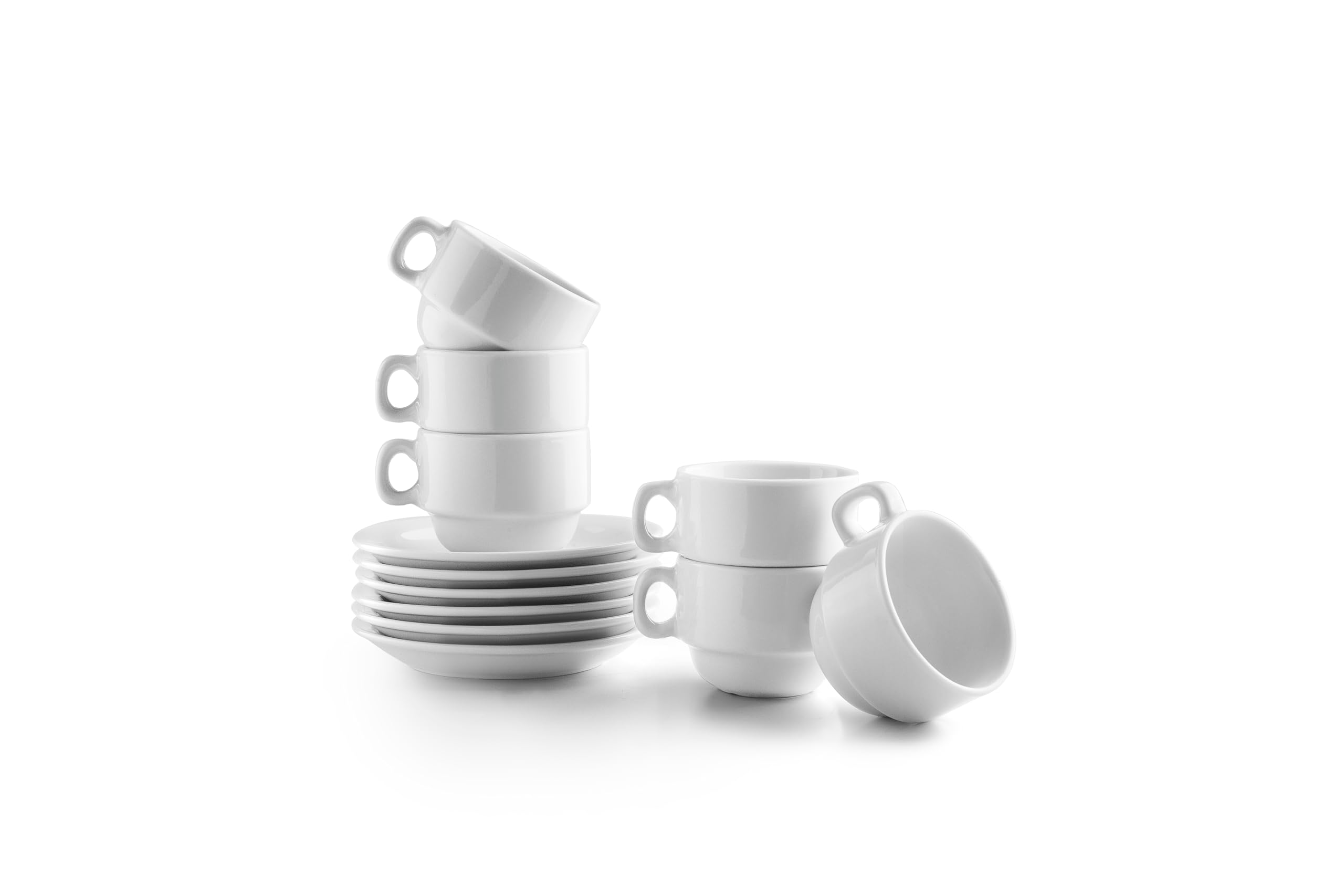 IBILI - Set of 6 80 ml Cups with Saucers Castilla Blanca, Porcelain