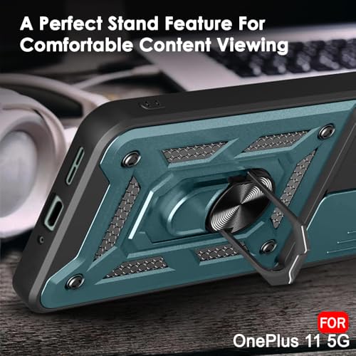 Image of TheGiftKart Tough Armor Bumper Back Cover Case for OnePlus 11 5G | Ring Holder & Kickstand in-Built | 360 Degree Protection Back Case Cover for OnePlus 11 5G (PC & TPU, Sliding Camera Cover, Green)