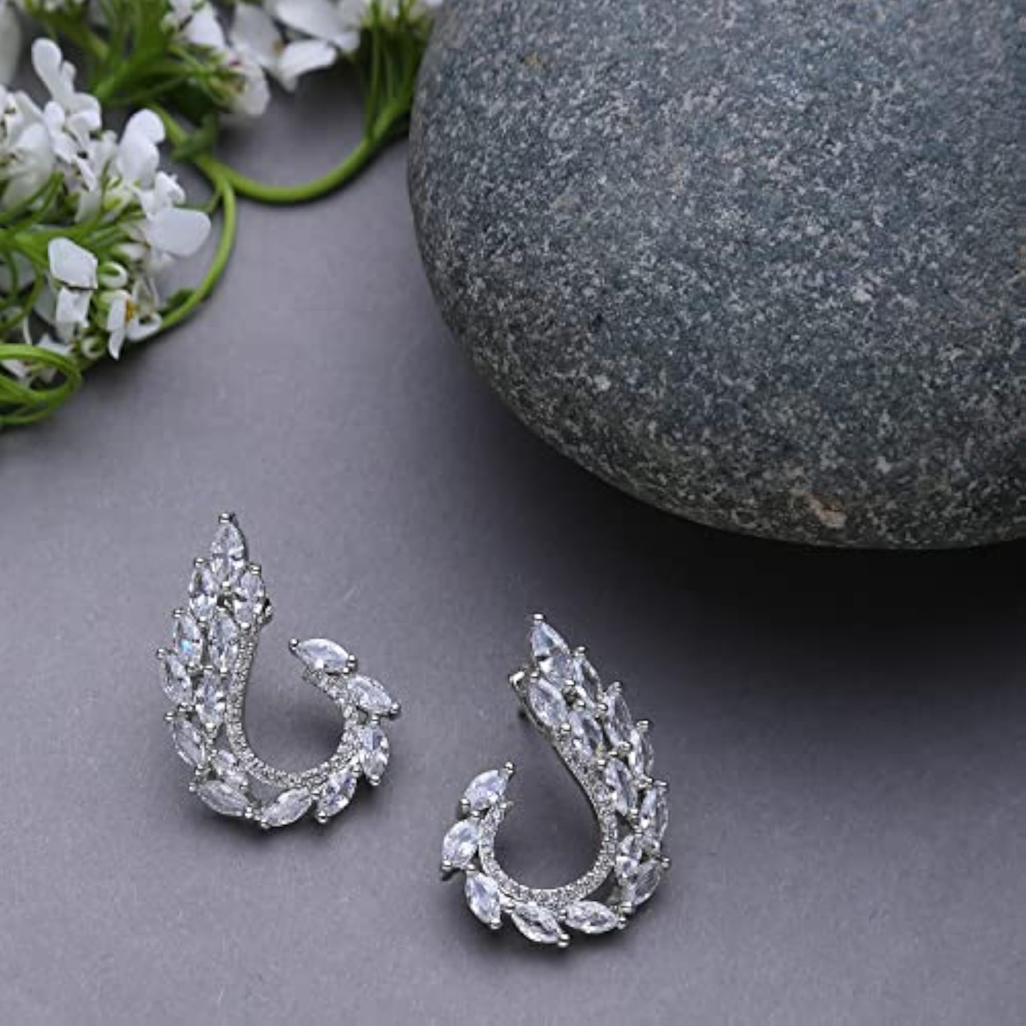 Women's Silver Plated Rhinestone Stud Earrings, Lightweight