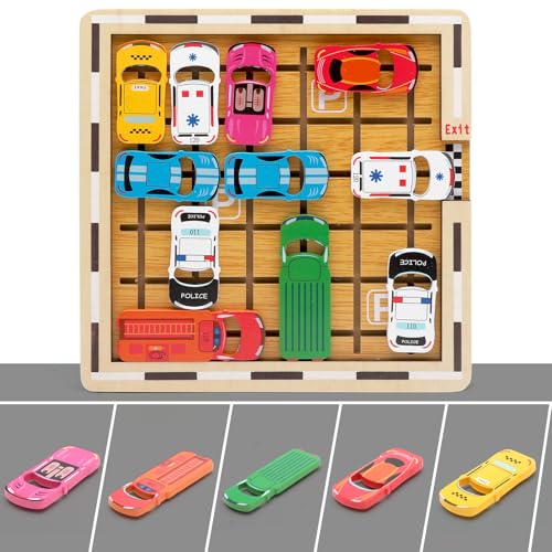 Rush Hour Jeu de Société en Bois pour Garçons Filles, Jeu de Logique Casse-tête Embouteillage Puzzle 120 Défis 5 Niveaux Jouets Éducatifs Famille Jeux...