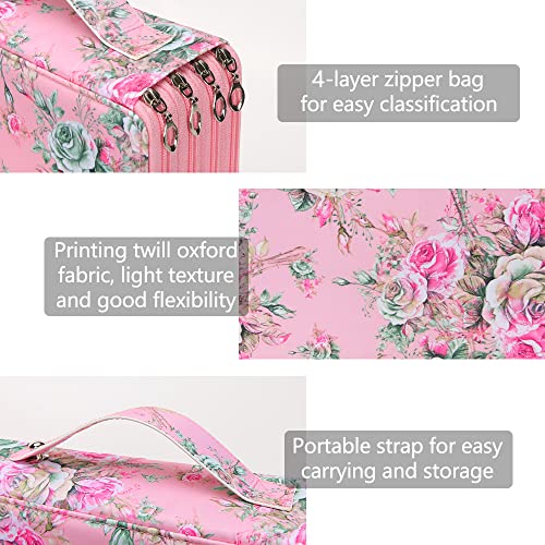 Image of Vomgomfom 200 Slots Pencil Case 4-Layer PU Leather, Handle, Pink Rose