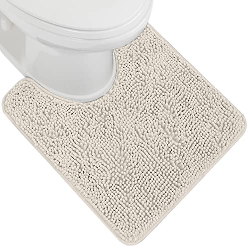 Image of Gorilla Grip Shaggy Chenille Bath Rug Mat for Toilet Base, Machine Washable, Microfiber Dries Quickly, Plush Absorbent Contour Mats for Toilets, Bathroom Decor, Oval U-Shape, 22.5x19.5, Cloud