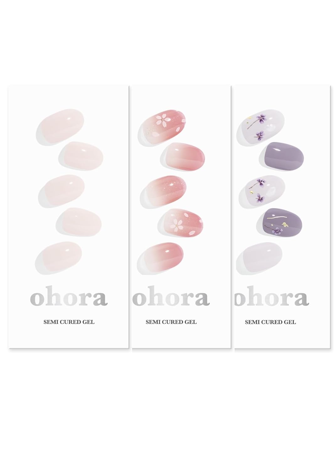 ohora Semi Cured Gel Nail Set of 3 (N Cream Light & N Blossom & N Dancing Flower) - Professional Salon-Quality Nail Care