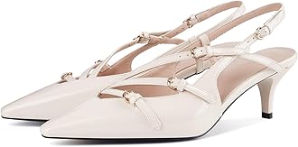 CORNMOOD Slingback Kitten Heels for Women Pointed Closed Toe Pumps Low Stiletto Heels with Buckle Strap Shoes for Wedding Party Office