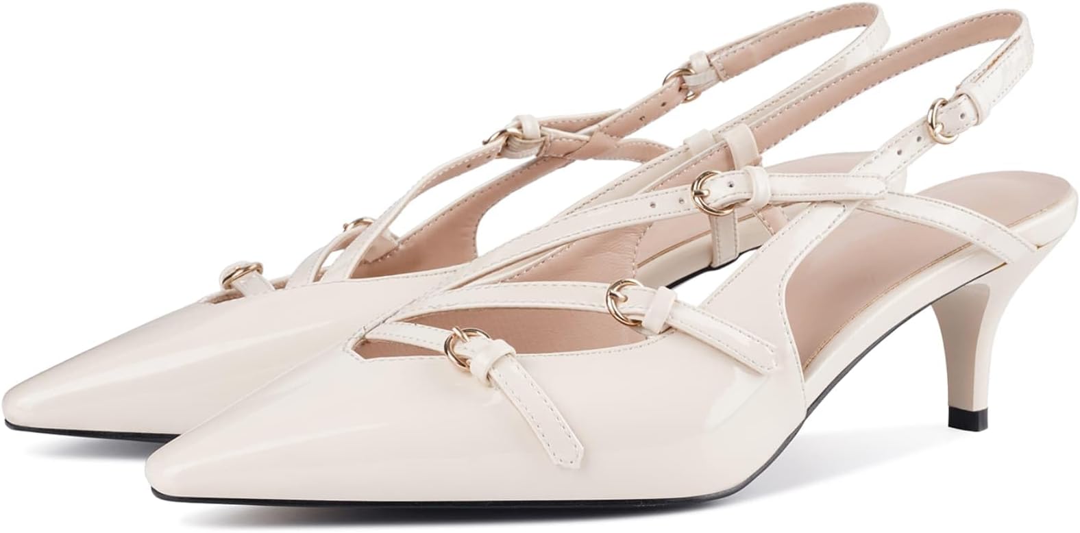 CORNMOOD Slingback Kitten Heels for Women Pointed Closed Toe Pumps Low Stiletto Heels with Buckle Strap Shoes for Wedding Party Office