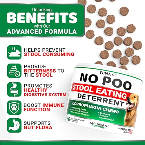 Image of YUMA'S No Poo Chews for Dogs - 170 Treats - Coprophagia & Stool Eating Deterrent for Dogs - Stop Eating Poop for Canine - Probiotics & Digestive Enzymes Supplement - Gut Health - Made in USA
