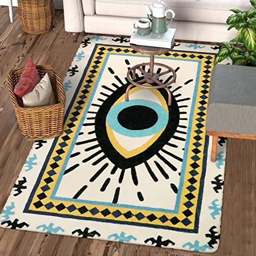 Haocoo Spirit Eye Area Rugs 4’X6’ Large Non-Slip Vintagethrow Rugs Super Soft Velvet Creative Tribal Floor Carpet For Bedroom Living Room Nursery Decor (4 'X 6', Blue Eye) #TOP2