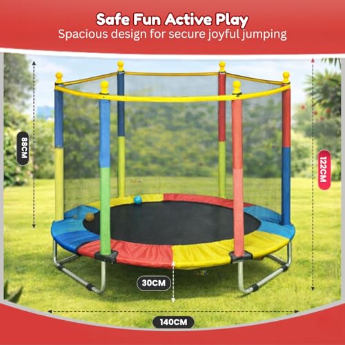 Image of Toy Imagine 55 Inch Trampoline for Kids with Safety Net | Indoor & Outdoor | Powerful Loading Capacity | Stainless Steel Frame & Legs
