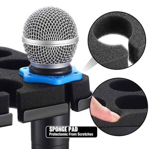 Image of Facmogu Multi Microphone Holder, Square Tray Mics Holder with Cable Slots Holds Up to 7 Mics, Aluminum Multi Mic Holder for Organize and Display, Wired and Wireless Mic Holder (Color Ring Not Include)
