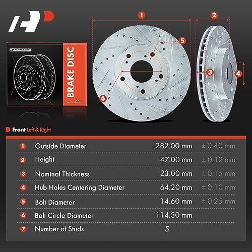 A-Premium Front and Rear Drilled and Slotted Disc Brake Rotors Compatible with Select Honda Models - Accord 2003 2004 2005 2006 2007 L4 2.4LL, LX, EX Models Only, 4-PC Set - Thumbnail 5