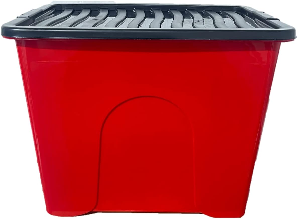 FXDM 80L XL RED PLASTIC STORAGE BOXES BLACK LID STRONG DURABLE HOME