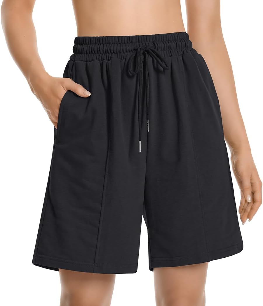 Auriviz Womens Long Sweat Shorts Casual Summer Bermuda Loose Lounge Workout Athletic Shorts with Pockets