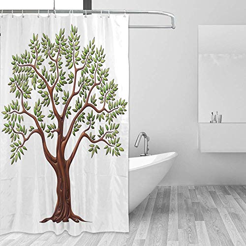 Rideau de douche feuilles d'olivier polyester blanc 180x150cm - 5