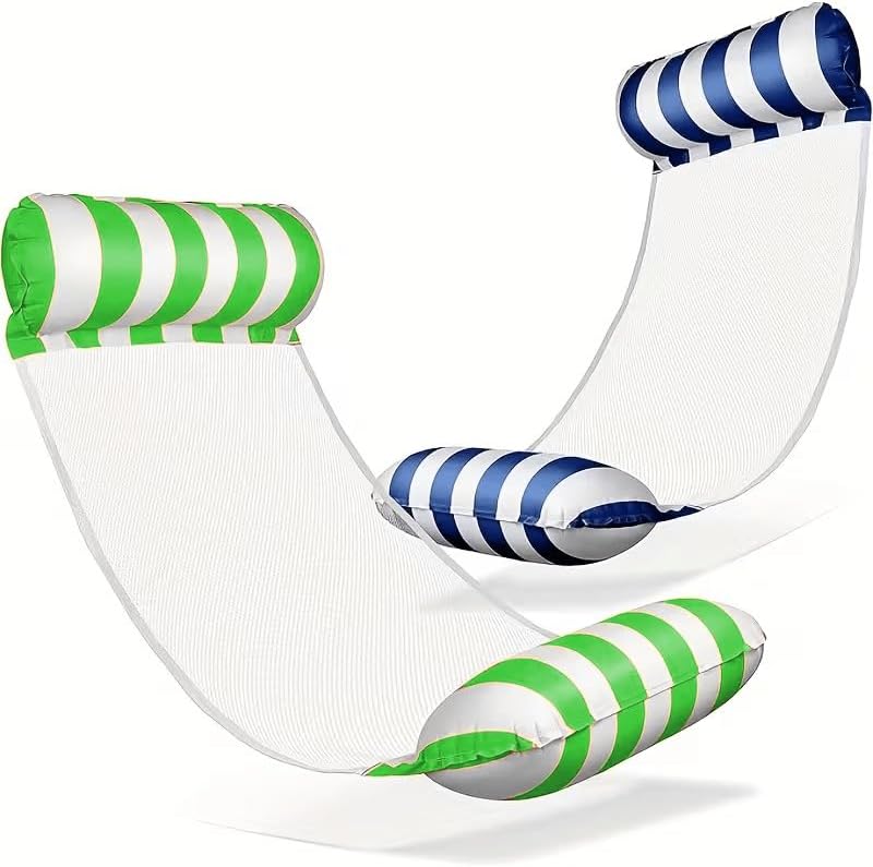 2-Pack Inflatable Adult Water Hammock Recliner - Durable PVC Material, Foldable Striped Inflatable Pool Float, for Pool Parties and Summer Gifts