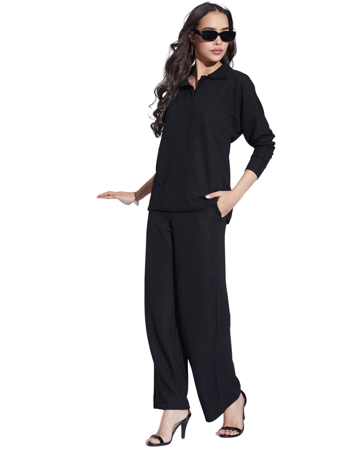 Womens Lycra Solid Co-Ord Set | Textured Top And Pant Set | Two Piece Casual Wear Office Wear Co-Ord Set-image-35