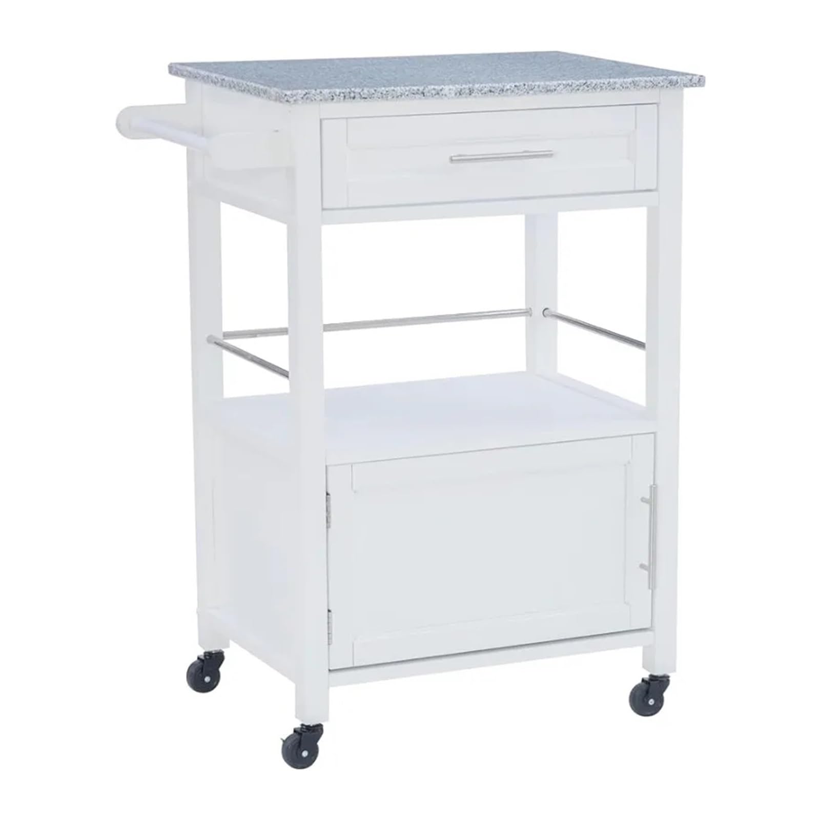 Carrello Multiuso da Cucina Carrello portaoggetti Bianco su Ruote, Carrello portaoggetti con rotelle con Piano in Granito, for Cucina, Sala da Pranzo, Bagno Carrello di Servizio