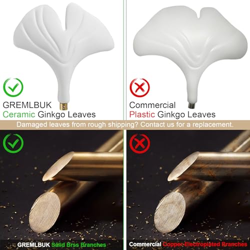 Image of 59 Inch White Rectangle Chandelier Gold Ceramic Ginkgo Leaf Chandeliers Brass Large Chandelier Modern Hanging Lights Fixture for Living Room Dining Room Kitchen Island,10-Light