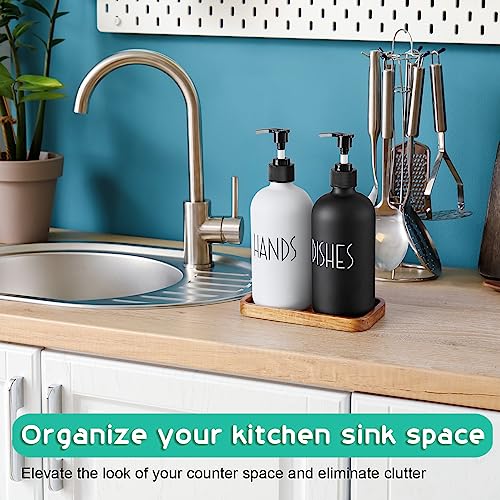 Alelion HDBL11 Glass Dish Soap Dispenser For Kitchen - 16 Oz Hand Soap Dispenser Set With Pump And Acacia Wood Tray - Black White Modern Farmhouse Kitchen Bathroom Decor And Accessories thumb #3