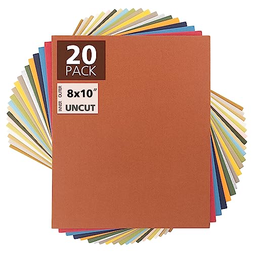 Mat Board Center 20 Pack 8x10 Uncut Matte Boards, Assorted Colors