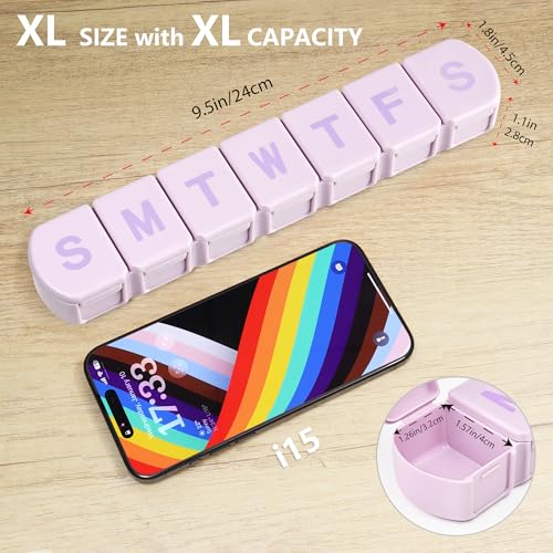 Image of Extra Large Weekly Pill Box Organizer 7 Day, MOLN HYMY 1 Week Jumbo Pill Dispenser Case One Time a Day, Daily Med Container to Hold Vitamin and Supplement (Purple)