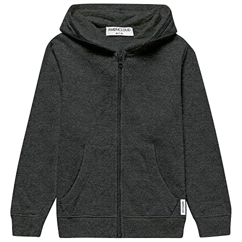 AMERICLOUD Kids Zip Up Hoodie Soft Brushed Fleece Hooded Sweatshirt Zipper Hoodies with Pockets Sport Jacket for Boys and Girls 3-12 Years (dark gray-s) Cover