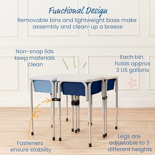 Image of ECR4Kids 4-Station Sand and Water Adjustable Play Table, Sensory Bins, Navy /Powder Blue