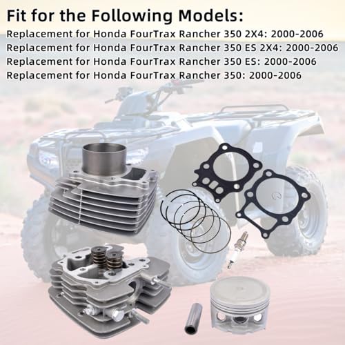 Image of Cylinder Head Piston Gasket Kit 13101-HN5-670 MK1000988 Replacement for Honda FourTrax Rancher 350 ES 2X4 2000-2006 13103-HN5-670 12100-HN5-670 GELUOXI