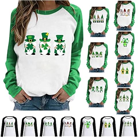 Women's St. Patrick's Day Green Long Sleeve Sweatshirt Casual Graphic Round Neck Jumper Blouse Shamrock Clover Tops Black Cover