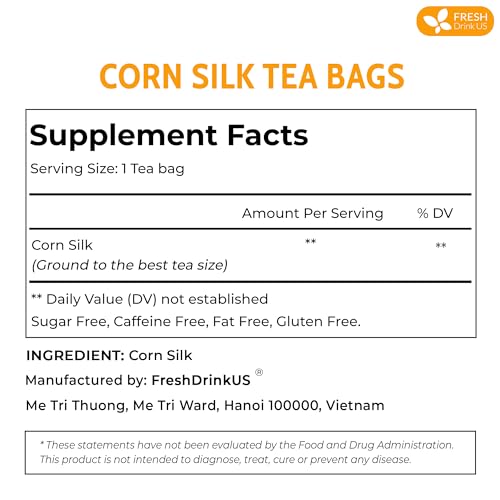Image of FreshDrinkUS, Premium 40 Tea Bags Corn Silk Tea, 100% Natural & Pure from Corn Silk. Corn Silk Herbal Tea. Clean Ingredients. Made with Eco-ConsciousTea Bags. No Sugar, No Caffeine, Vegan.