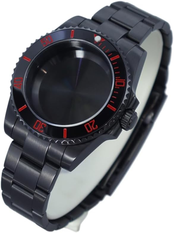 40mm Mechanical Men SUB Black Steel Diver Watch Case Rotating Bezel for NH35 NH36 Miyota8215 Movement Watch Parts