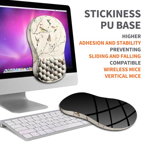 Image of Ergonomic Joint Wrist Support Mouse Pad with Memory Foam Cushion Massage Bump, Carpal Tunnel Pain Relief Mousepad Slope Design for Wrist Rest, 11.8x7.9 in, Butterfly Hummingbird
