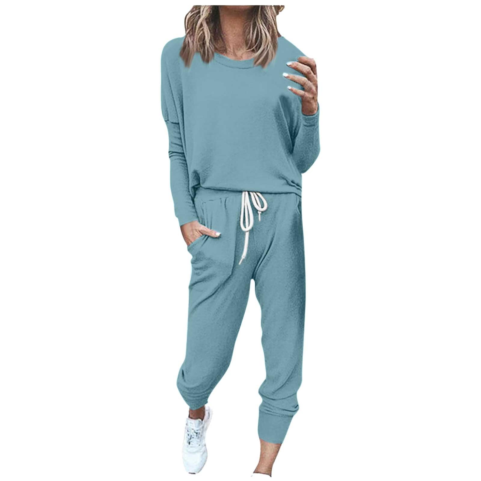 Set da 2 pezzi da donna – Casual due pezzi felpa da donna girocollo maglione tinta unita track suit loungewear baggy Shirt e pantaloni sportivi autunno tuta inverno tuta jogging tuta