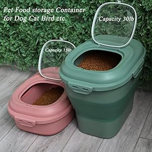 Cat Dog Food Storage Container, Dog Cat Pet Bird Chicken Airtight Foldable Feed Rice Storage Container Bins with Sealed Jar and Scoop Store up 15-30lbs, Pink