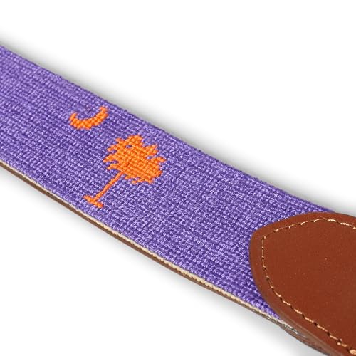Palmetto Golf & Belts, Handmade Palmetto Tree Needlepoint Golf Belt, Purple Clemson backdrop with Orange Palmetto Tree4