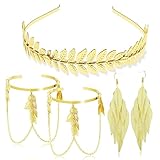 Römische Göttin Haarreif, Frauen Blatt Stirnband, Spule Oberarm Armband, Ohrhänger, Damen Haarband Gold Kopfschmuck Braut, griechische göttin accessoires, für Hochzeit,Party,Tanzparty,Mode Show (B, 2)