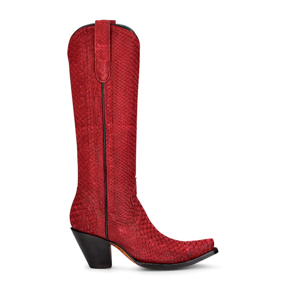 Corral Boots Women's Red Handcrafted Exotic Western Boots | Snip Toe Tall Cowboy Boots in Genuine Full Python Leather