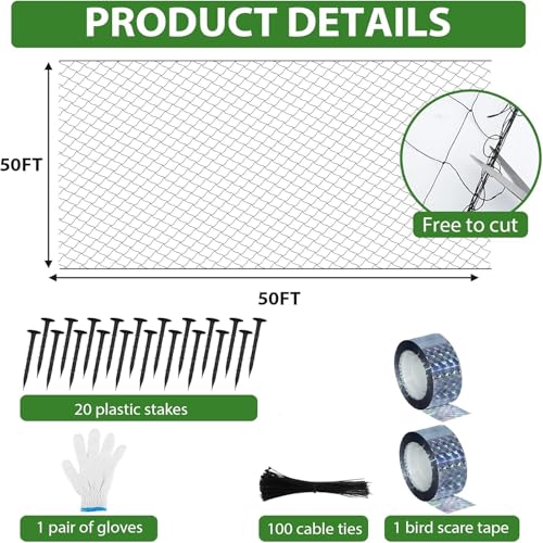 Filet à oiseaux robuste en nylon de qualité supérieure - Grand format 15,2m - 3