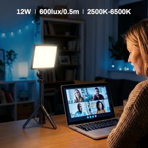 RALENO 116 LED Kamera Video Licht, 12W 600Lux Videoleuchte mit Mini-Stativ und Eingebauter 4000mAh Akku CRI95+ 2500-6500K, USB Videolicht für YouTube TikTok Zoom Fotografie Konferenzen Live-Streaming
