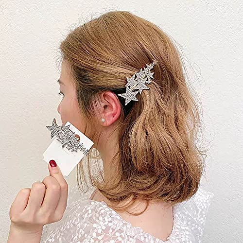 Paquete de 4 Pinzas para el cabello con diseño de estrella de cinco puntas, clip antideslizante con pedrería, elegante clip de pico de pato para niñas y mujeres (Dorado+Plateado) miniatura 7