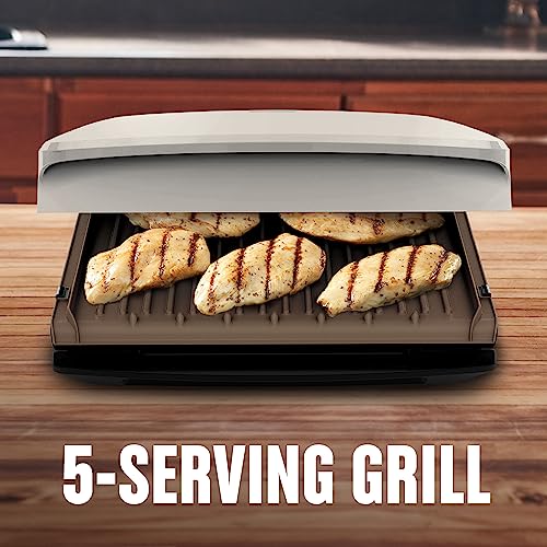 George Foreman 5-Serving Removable Plate Electric Indoor Grill And Panini Press - White Gold With Bronze Plates #TOP2