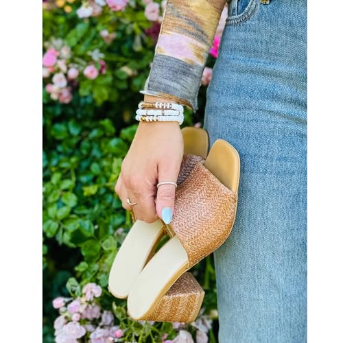 Ancomafio Heeled Sandals for Women，Raffia Sandals 2025 Chunky Heels Square Toe Mules Block Summer Shoes Slip On3