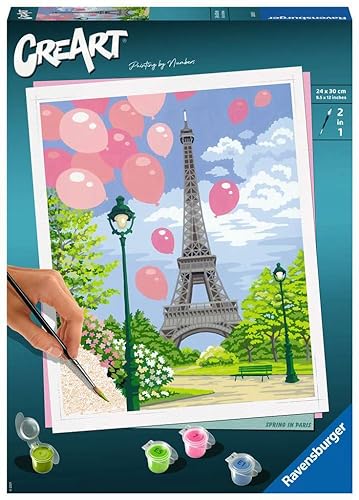 Ravensburger - Creart Primavera A Parigi, Kit Per Dipingere Con I Numeri, Contiene Tavola Prestampata 24X30 Cm, Pennello, Colori E Accessori, Gioco Cr