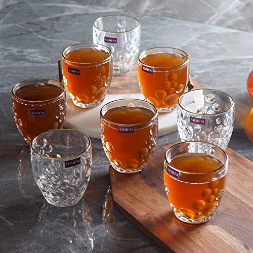 Image of The Artment your artistic apartment Your Artistic Apartment Gold Rimmed BubbleSwirl Crystal Whiskey Glasses Set of 8 for Drinkng Water | Wine | Wishkey | Juice| Cocktail | Home, Kitchen and Bar