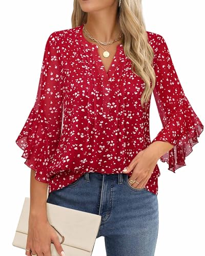 Timeson Women's 3/4 Sleeve Tops Dressy Casual Business Work Blouses Chiffon Shirts2