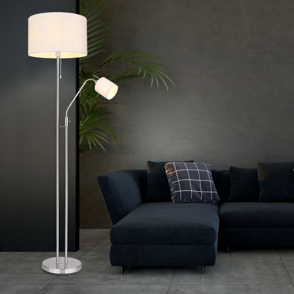 Stehleuchte Wohnzimmer Deckenfluter mit Leselampe Stehlampe Stoffschirm Zugschalter, Fernbedienung dimmbar Memory Funktion, 2x RGB LED warmweiß, DxH 40 x 175 cm