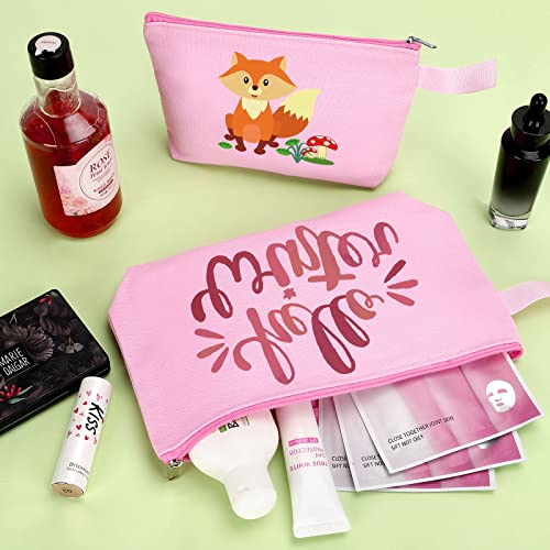 Sinzip 10 Pieces Cotton Canvas Makeup Bag with Bottom and Strap, Multi-Purpose Cosmetic Bag with Zipper Travel Toiletry Pouch, Blank DIY Craft Bag Pencil Bag (Pink, XS) (MN-WB07) - Thumbnail 5