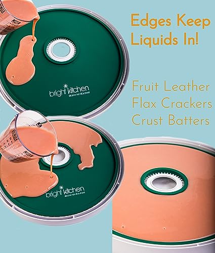 2 Fruit Leather Silicone Dehydrator Sheets with EDGES - NON-Toxic for Nesco Round Dehydrators Lip Mold Hold Batter Liquid Fruit Roll Up Fruit Leather Circle ReUsable Flexible Non Stic (2 Edge) - Thumbnail 3