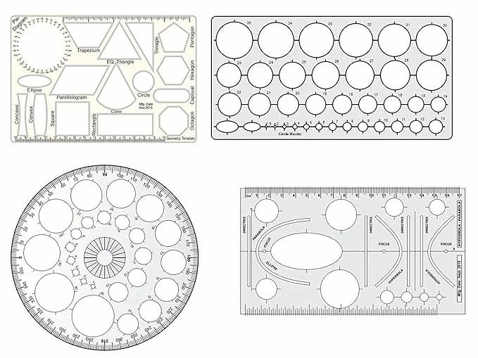 Prabhas Designs Plastic Circle Master (35 Circles), Pro Circle (25 Circles), Hyperbola- Parabola Template, Geometry Template (16 Shapes), (Set of 4) Drafting Scale Rulers for Architect,Engineering and Students-image-4