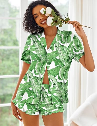 Image of Ekouaer Pajamas Set for Women Short Sleeve Sleepwear Button Down Pjs Lounge Sets Soft Nightwear