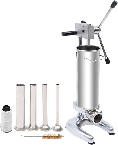 Relleno manual de salchichas de 3 l3.3 libras con 4 tubos de salchichas, relleno de carne casera de acero inoxidable, máquina de cocina de llenado